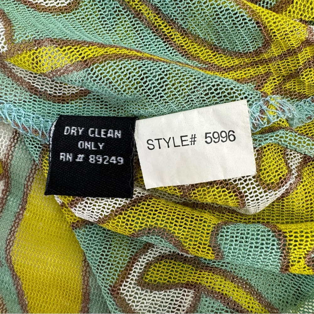 Lynn Ritchie 100% Silk Sheer Mesh Ruffle Groovy Floral Top Medium - Picture 12 of 14